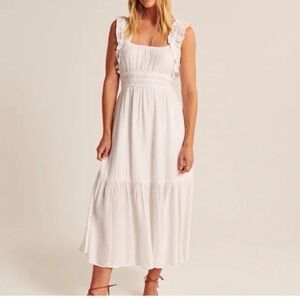 Abercrombie & Fitch Ruffle Strap Midi White Textured Maxi Dress Sz Small